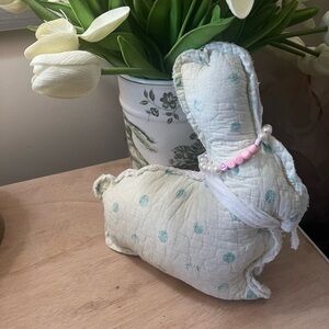 Quilted Bunny Plush with Pink Beaded Bracelet